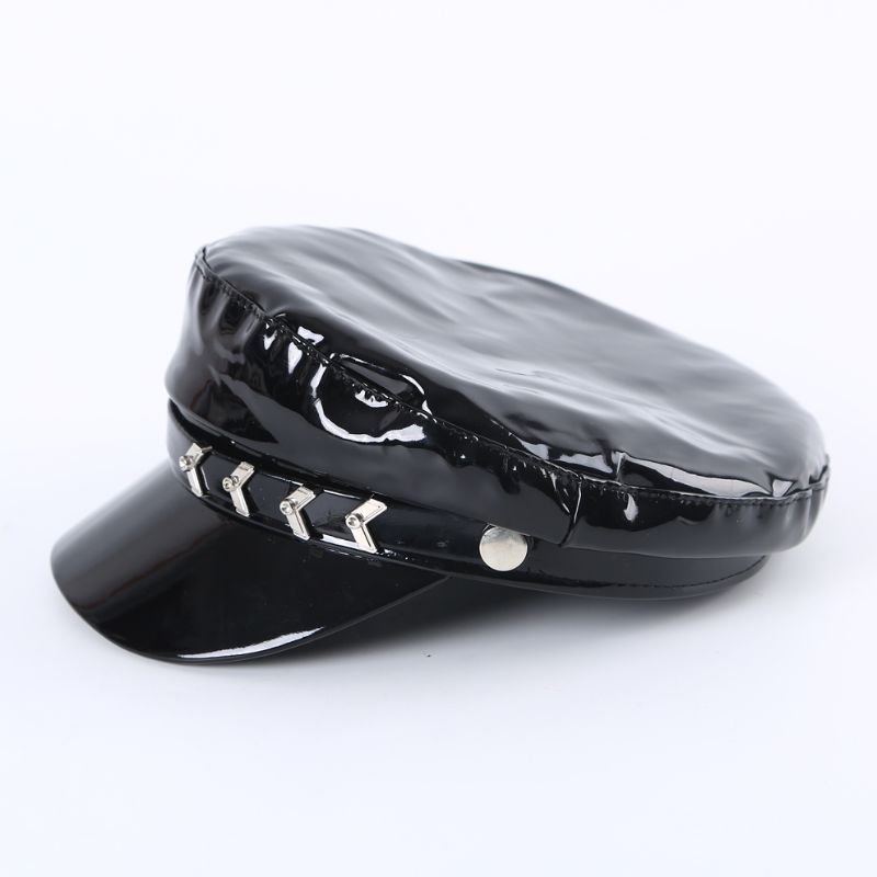 Autumn And Winter Arrow Chain Bright Leather Military Hat Navy Hat Fashion Hat One Color In Stock Application Scenario