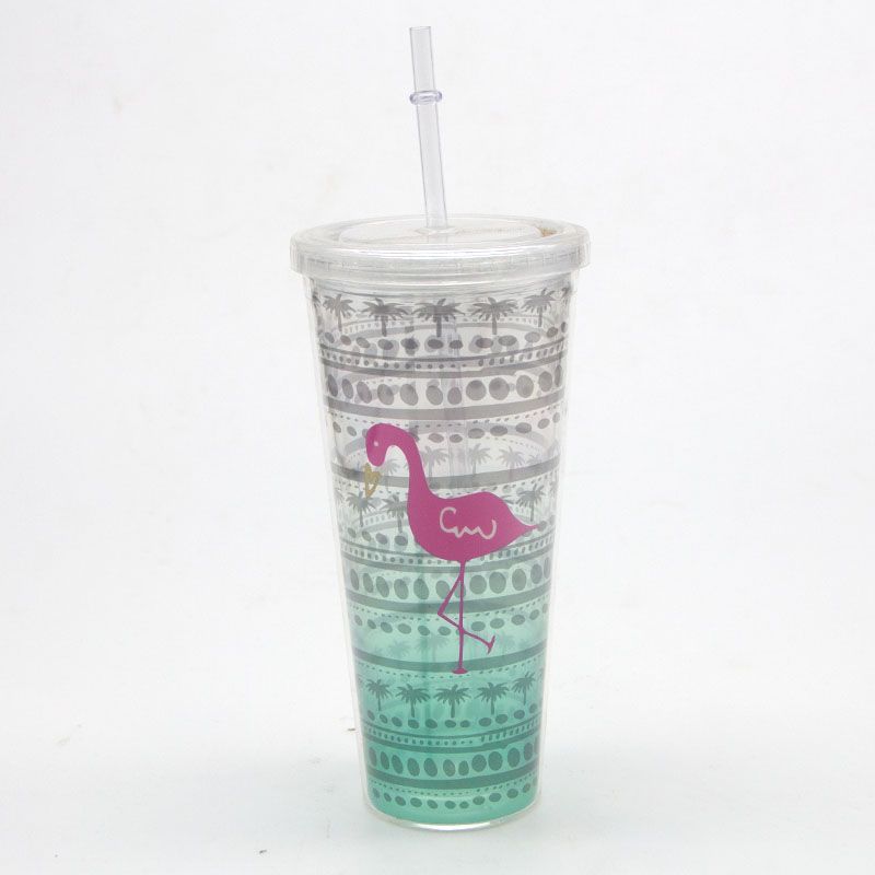 厂家直销双层塑料吸管杯可定制图案logo塑料杯子详情图3