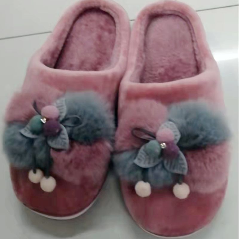 Woolly Floor Cotton Shoes Household Warm Slippers Winter Indoor Plush Cotton Slippers 4338 Red Yan Shoes Specification drawing