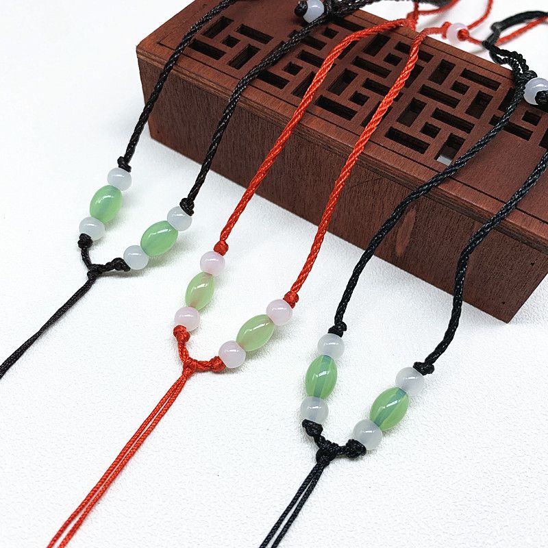 1-millimeter green rice beads, adjustable size, hand-woven necklace lanyard for adults and children