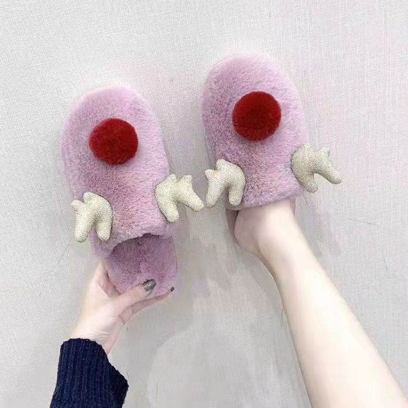 Guo Xiaohua Shoes Foreign Trade Wholesale Autumn And Winter Home Warm Slippers Cute Plush Shoes Men And Women Home Slippers 059 details Picture