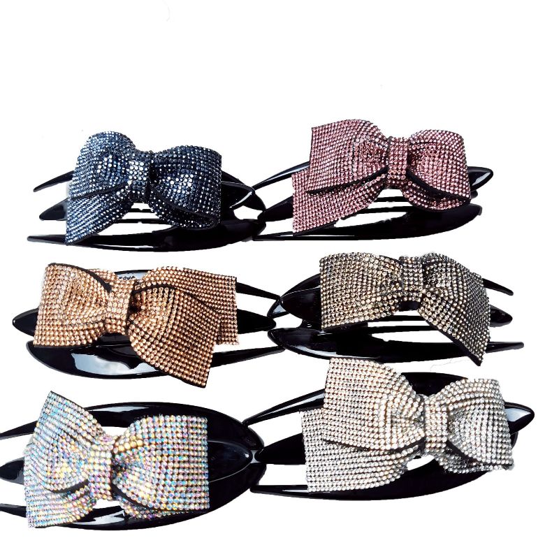 Ribbon hair clips for women, handcrafted fabric with hot diamonds, bow, rhinestone and straight clips, simple hair accessories