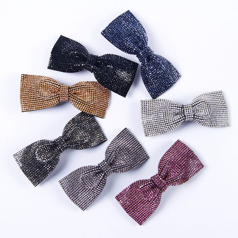 Handcrafted fabric hot diamond hair clips, women's bow tie hair accessories, medium-sized bow tie spring clips