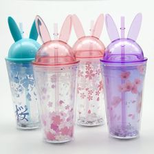 厂家直销造型盖塑料吸管杯创意吸管杯双层杯子奶茶杯水杯