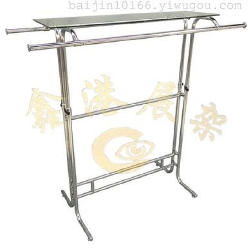 The island rack of the round tube double-bar arm bending clothing display stand can be electroplated or painted Specification image