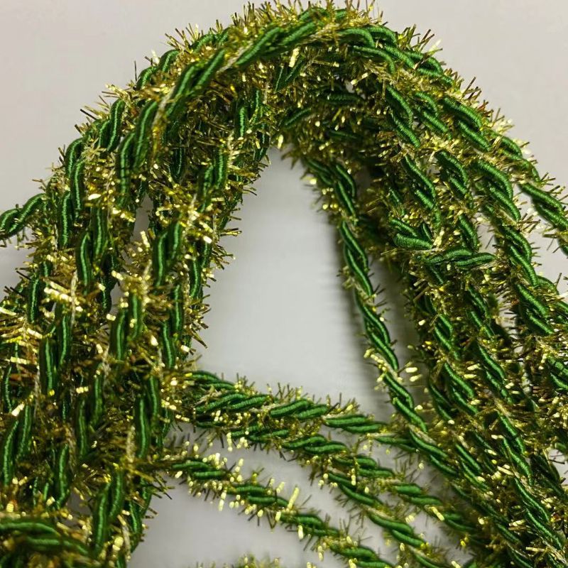 0.3 Green + gold wool polyester three-strand rope for shoes, hats, clothing accessories, handicrafts and decorative items details Picture