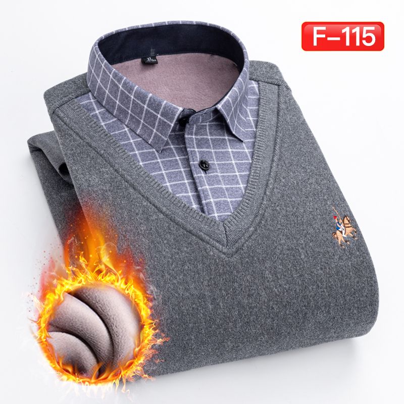 Men's two-piece sweater and shirt collar trendy, fashionable and casual men's top, winter base knitted sweater for men Specification image