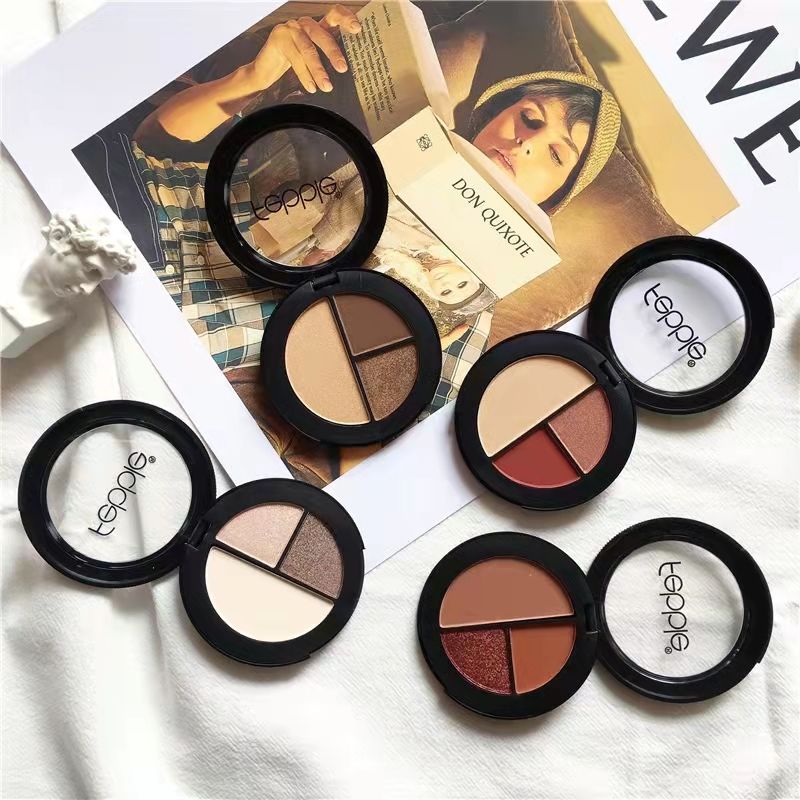 Three-color eyeshadow palette: glitter, pumpkin, earth tones, matte, pearlescent, sequins. It's a popular beginner on Instagram and a portable small plate details Picture