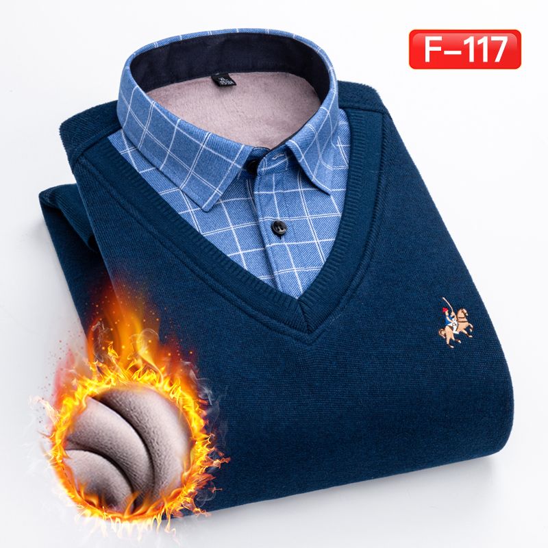 Men's two-piece sweater and shirt collar trendy, fashionable and casual men's top, winter base knitted sweater for men