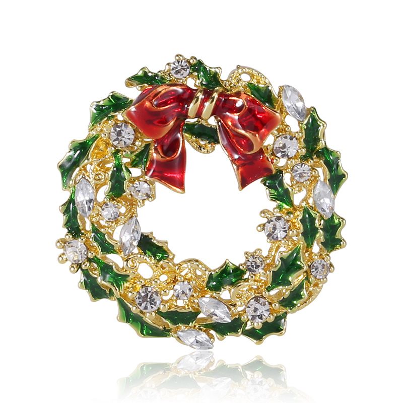 厂家直销欧美热销水钻圣诞花环胸针简约时尚衣服配饰