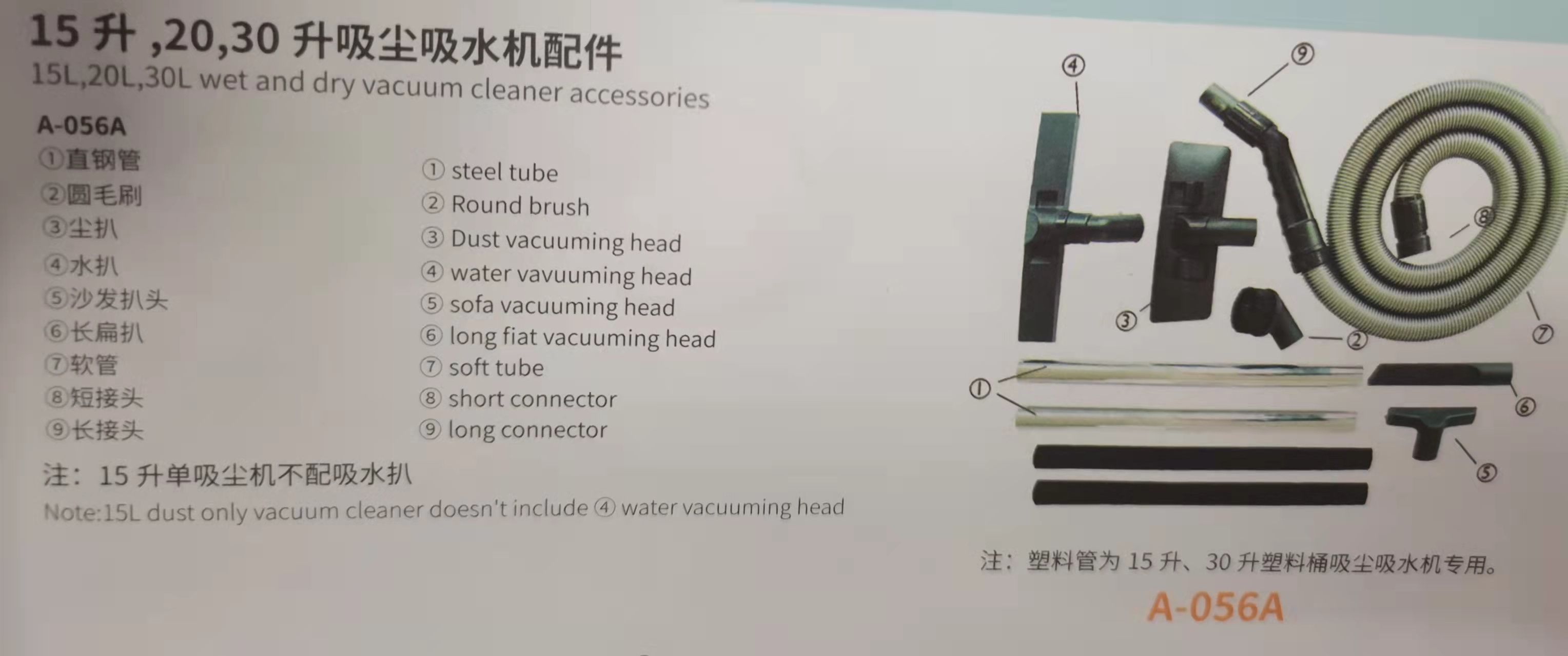 Accessories for 15-liter, 20-liter and 30-liter vacuum water extractors details Picture