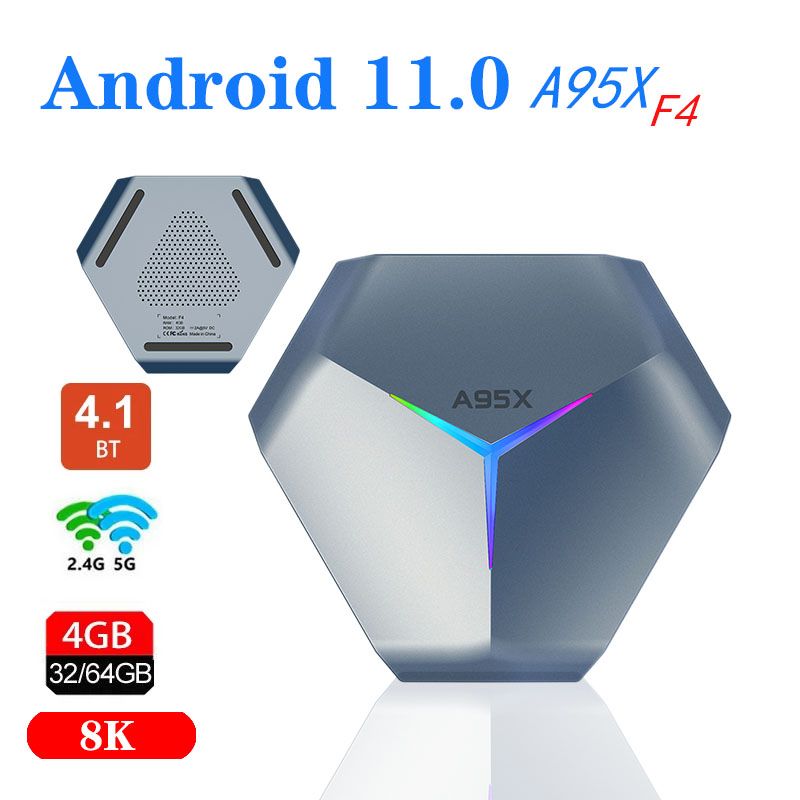 علبة تلفزيون A95X F4 AMlogic S905x4 Android 10.0 مربع FIF مزدوج