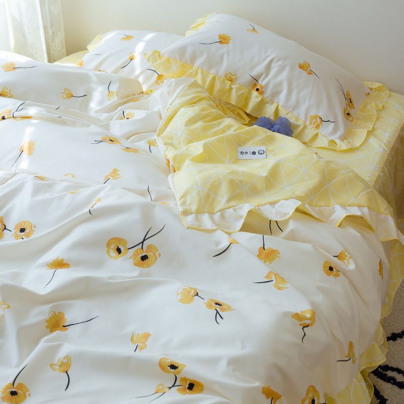 New Korean version of ruffled lace bed skirt sheet four-piece set of ground wool bedding manufacturers direct sales details Picture
