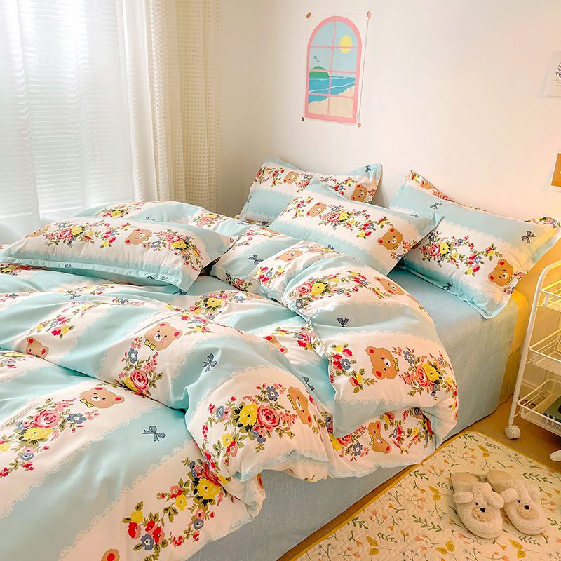 Aloe cotton four-piece set of small fresh four-piece set of bed sheets, bed covers and pillowcases girls factory export bedding products details Picture