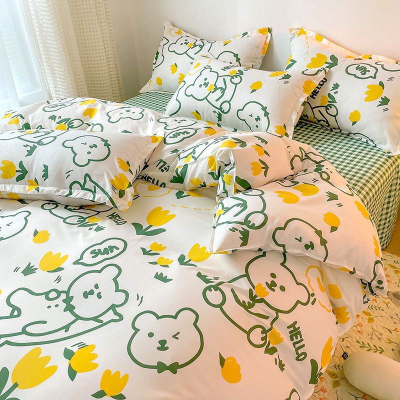 Aloe cotton four-piece set of small fresh four-piece set of bed sheets, bed covers and pillowcases girls factory export bedding products Specification drawing