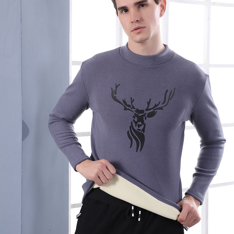 Cationic Thickening And Fleece Men's Low Neckline Warm Single Coat details Picture