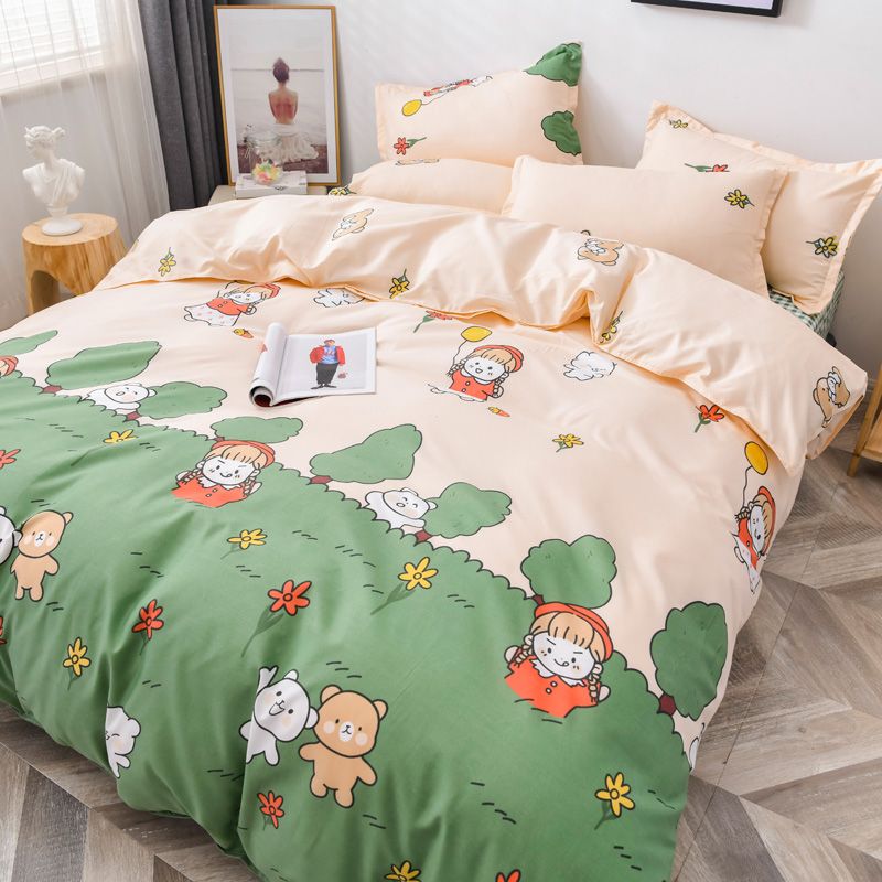 Aloe cotton four-piece set of small fresh four-piece set of bed sheets, bed covers and pillowcases girls factory export bedding products full figure