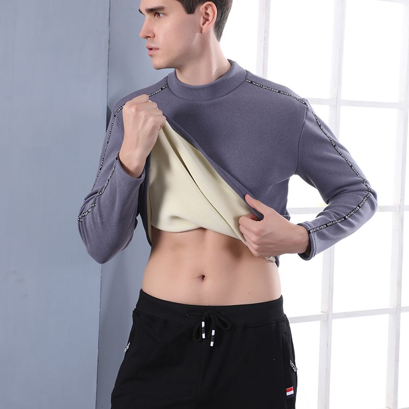 Cationic Thickening And Fleece Men's Low Neckline Warm Single Coat details Picture