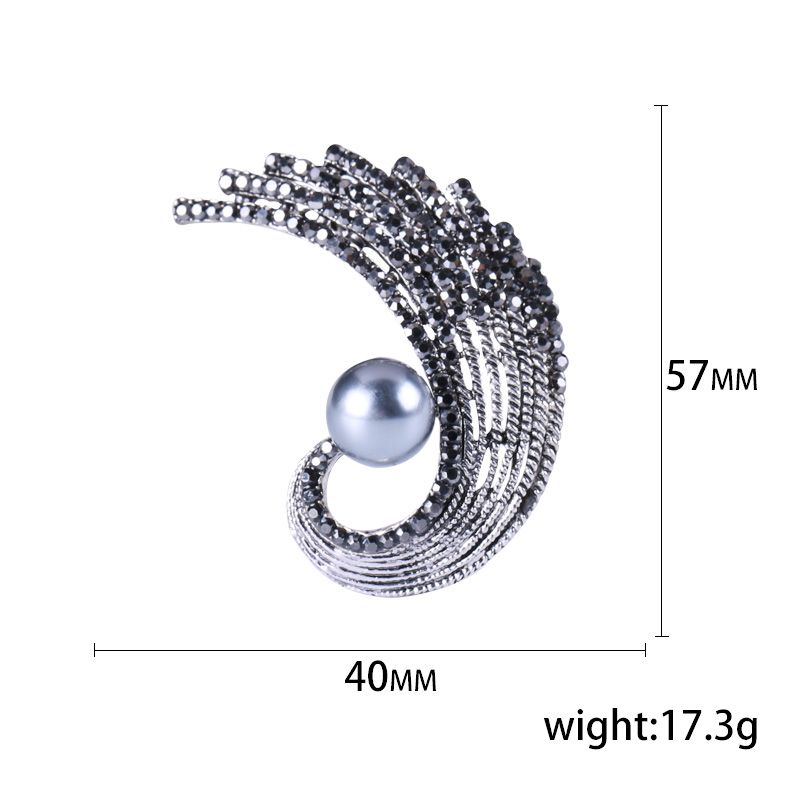 Factory direct sales, popular in foreign trade, high-end new brooches paired with feather, luxurious European and American crystal pins, pearl coats, corsages, and gifts for mothers Specification image