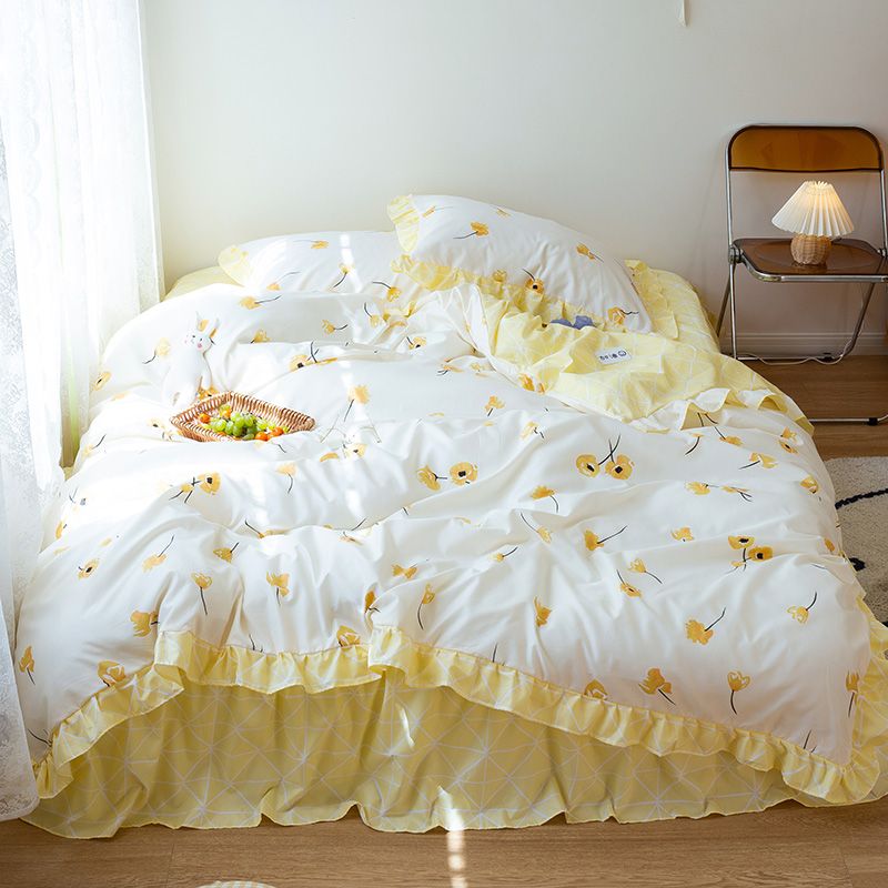 New Korean version of ruffled lace bed skirt sheet four-piece set of ground wool bedding manufacturers direct sales full figure