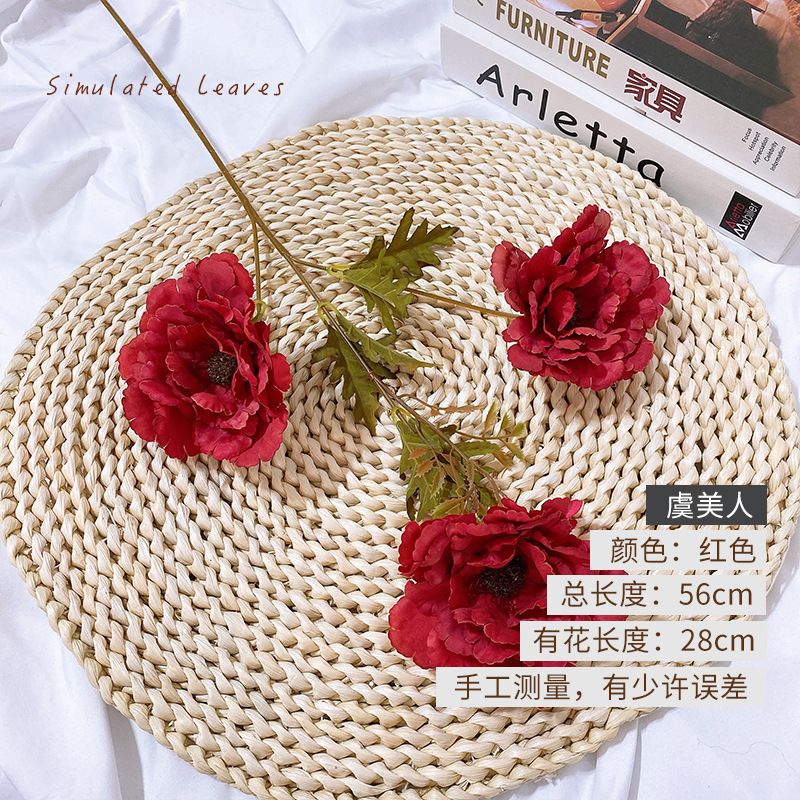 仿真仙桃牡丹花 3头莲鹤牡丹婚礼堂路引插花软装饰假花婚庆人造花