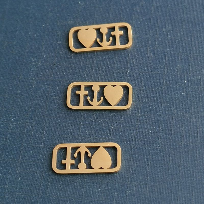 diy finely polished accessories, hollow heart bracelet pendant, engraved heart, anchor, cross, steel and gold in stock Specification image