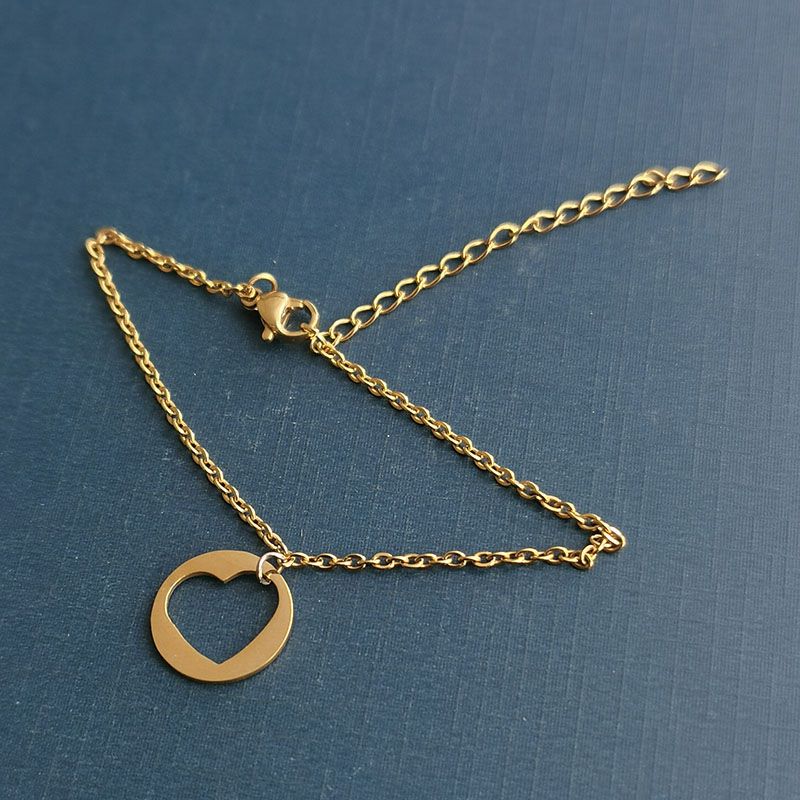 diy finely polished accessories, hollow heart bracelet pendant, engraved heart ring, steel and gold in stock Item Picture
