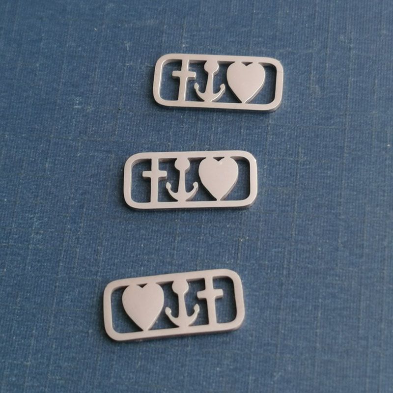 diy finely polished accessories, hollow heart bracelet pendant, engraved heart, anchor, cross, steel and gold in stock