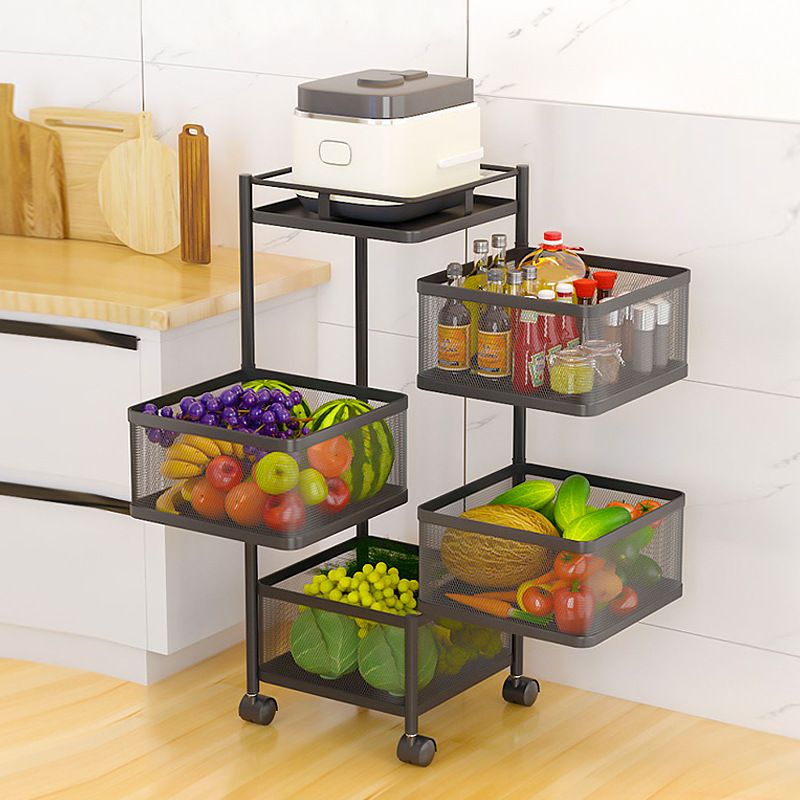 落地多层烤漆黑色可移动旋转水果蔬菜收纳篮台式厨房用品置物架