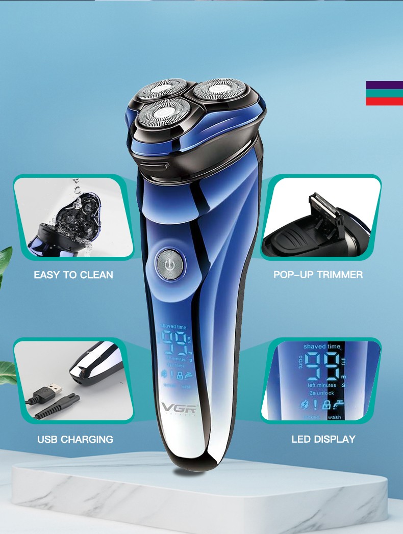 VGR V-305 washable shaver waterproof IPX7 for men electric shaver for men razor with LED display travel Item Picture