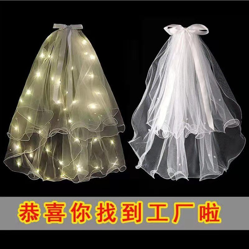 Net Red Luminous Veil Double Adult Children Bow Veil With Light License Photo Headwear Wholesale Stall