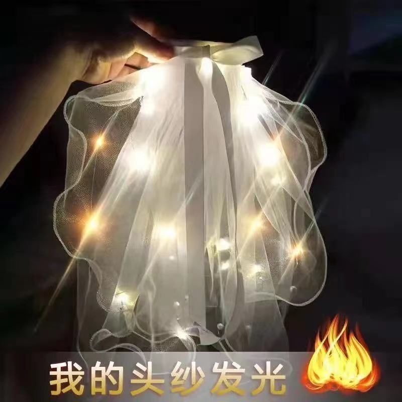 Net Red Luminous Veil Double Adult Children Bow Veil With Light License Photo Headwear Wholesale Stall details Picture