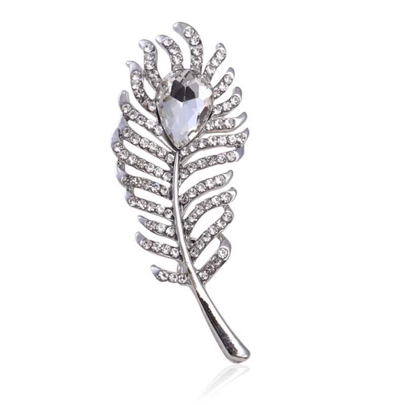 Factory direct sales, best-selling water diamond feather brooches, fashionable and simple clothing accessories for foreign trade