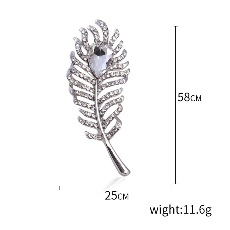 Factory direct sales, best-selling water diamond feather brooches, fashionable and simple clothing accessories for foreign trade Specification image