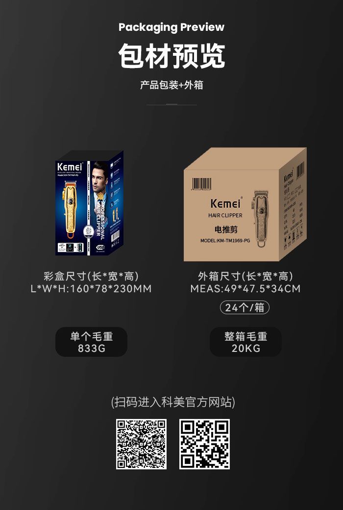 跨境厂家直供电推剪 科美KM-TM1969-PG 男士理发器 半透明 发廊电推剪详情13