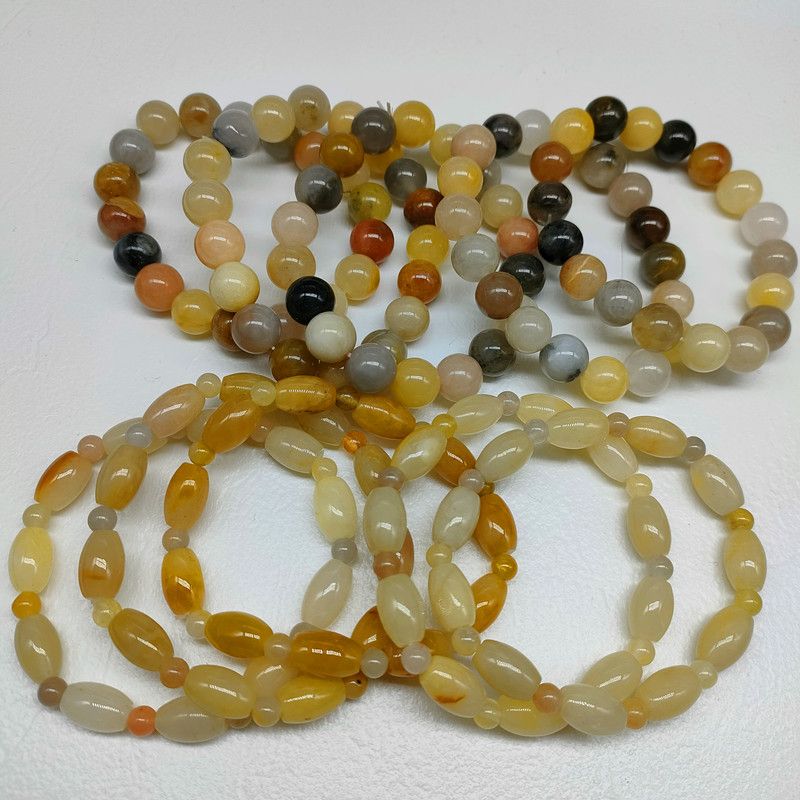 Genuine Natural Gold Silk Jade 10 Cent Multi-Treasure Round Beads Men's And Women's Topaz Bracelet details Picture