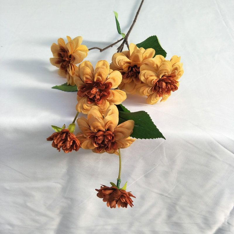 Wholesale of long-pole 7-head dahlia model house soft decoration home furnishing artificial flowers and multi-color dahlia artificial flowers details Picture