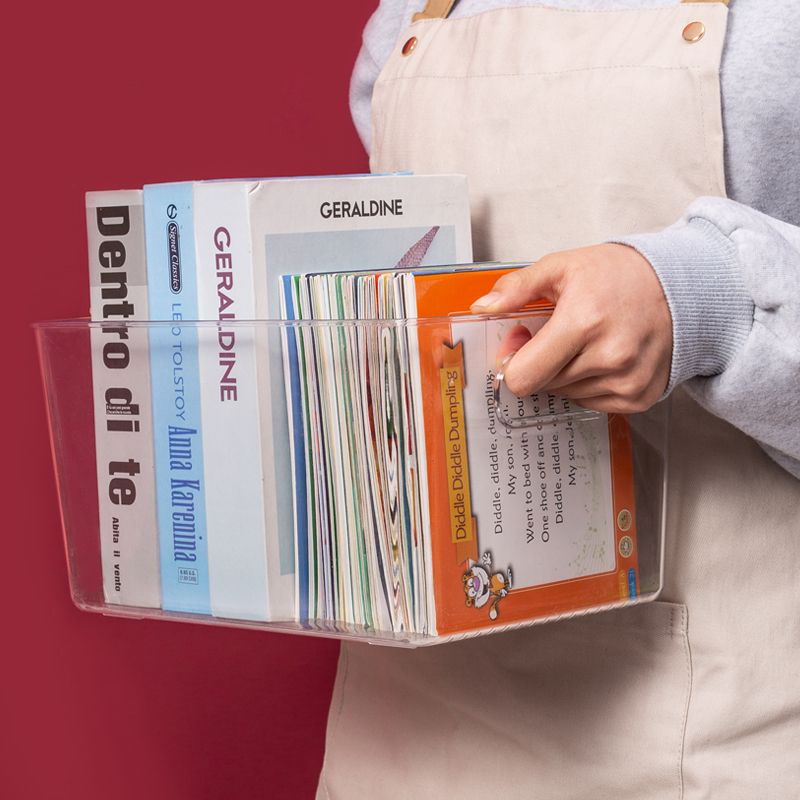Extra-large product dimensions: 32*24*15.5. Book storage box, plastic transparent household toy organization and storage box, book student desktop storage box full figure