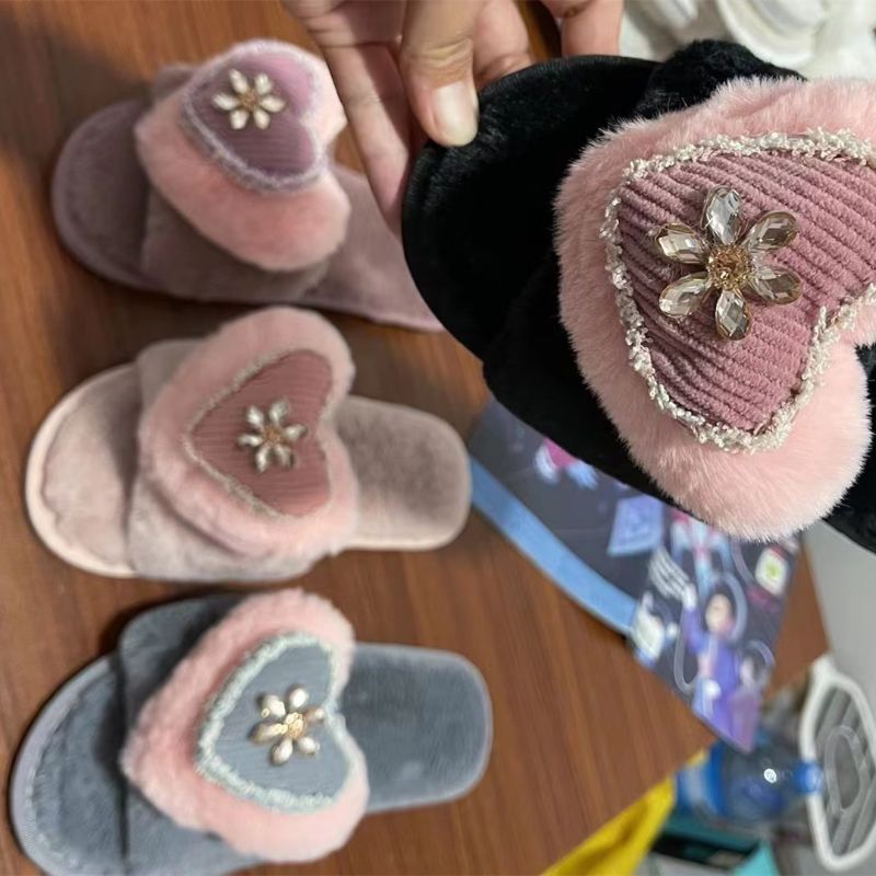 Foreign Trade Wholesale New Cotton Slippers Home Autumn And Winter Plush Lovers Indoor Thick Sole Non-Slip Leather Warm Shoes 51 details Picture