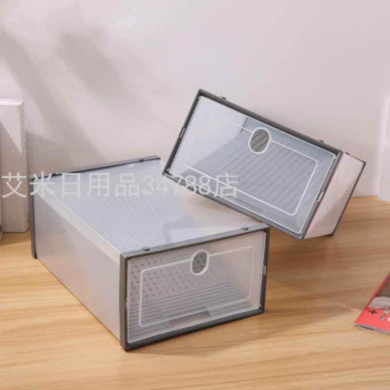 Home shoe cabinet: Simple, transparent, thickened plastic shoe box, layered storage box (One box can hold two pairs of shoes JH-301