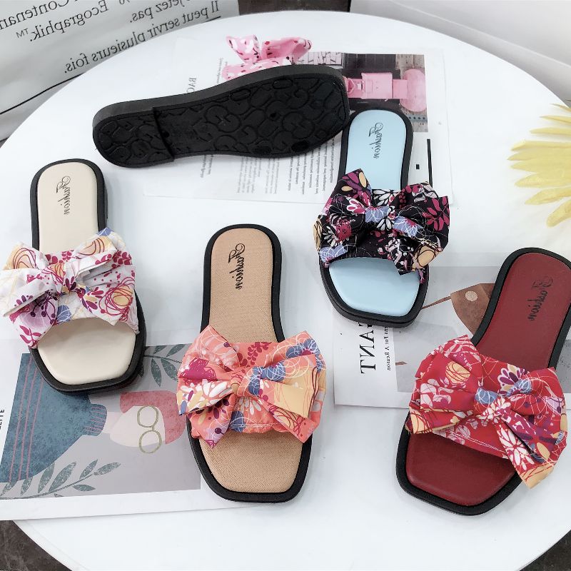 Summer New Word Open Toe Korean Version Of Fashion Lace Small Fresh Flat Casual Slippers Women's Shoes Specification drawing