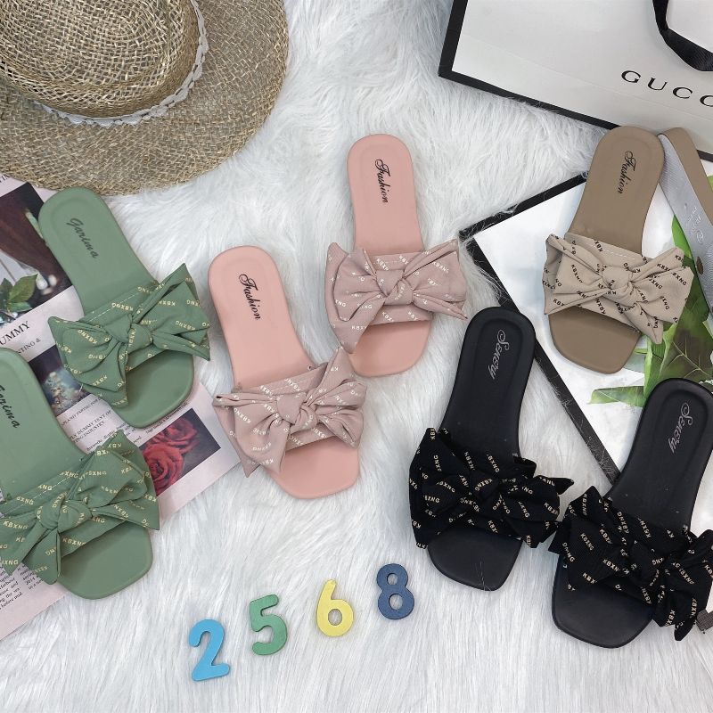 Summer New Word Open Toe Korean Version Of Fashion Lace Small Fresh Flat Casual Slippers Women's Shoes