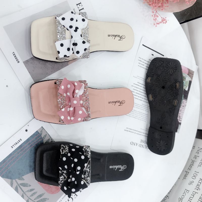 Summer New Word Open Toe Korean Version Of Fashion Lace Small Fresh Flat Casual Slippers Women's Shoes details Picture