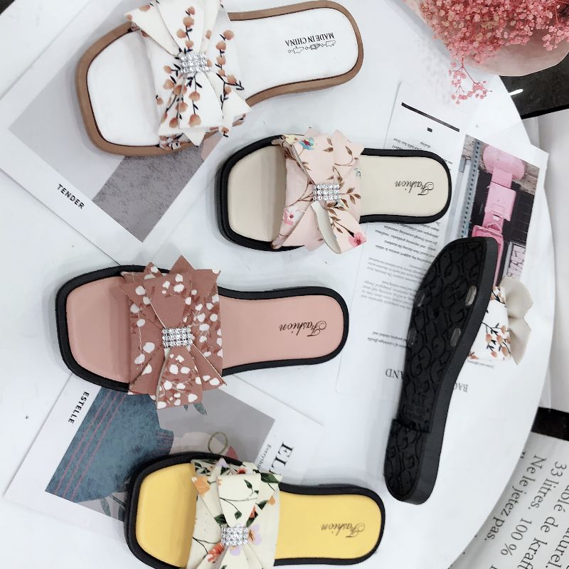 Summer New Word Open Toe Korean Version Of Fashion Lace Small Fresh Flat Casual Slippers Women's Shoes details Picture