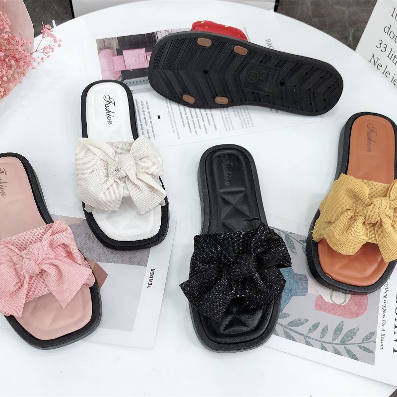 Summer New Word Open Toe Korean Version Of Fashion Lace Small Fresh Flat Casual Slippers Women's Shoes