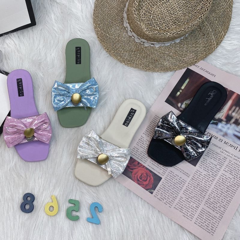 Summer New Word Open Toe Korean Version Of Fashion Lace Small Fresh Flat Casual Slippers Women's Shoes Specification drawing