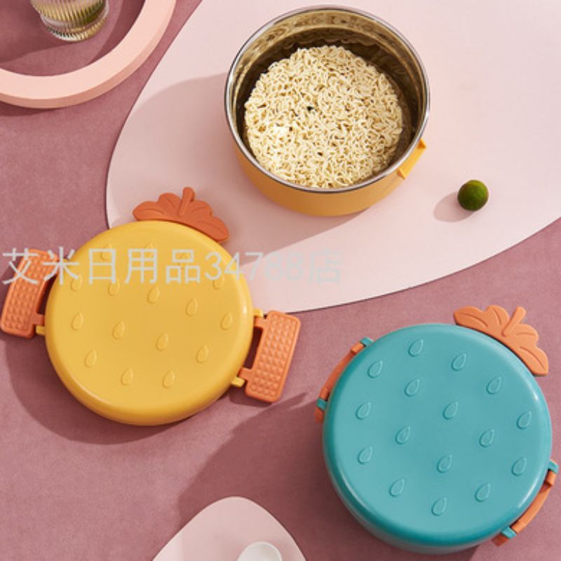 Children's stainless steel foam bowl creative strawberry bento box Office lunch bowl lunch box non-slip children's fun lunch box ML-6211