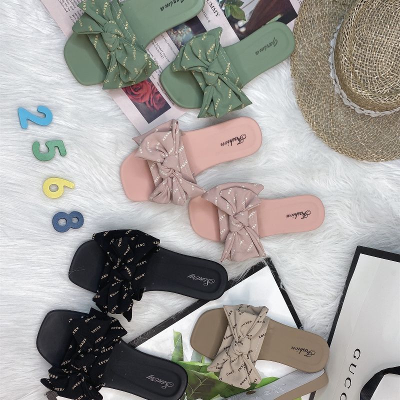 Summer New Word Open Toe Korean Version Of Fashion Lace Small Fresh Flat Casual Slippers Women's Shoes details Picture