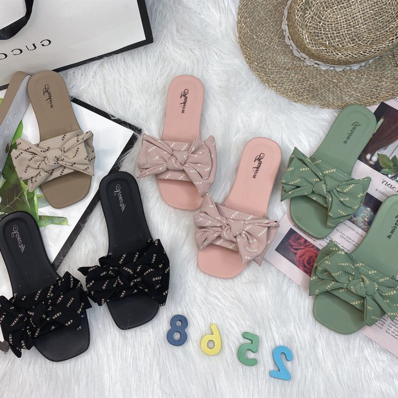 Summer New Word Open Toe Korean Version Of Fashion Lace Small Fresh Flat Casual Slippers Women's Shoes Specification drawing