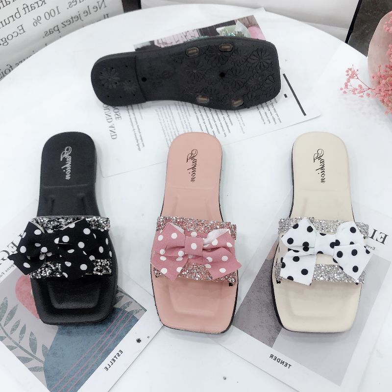Summer New Word Open Toe Korean Version Of Fashion Lace Small Fresh Flat Casual Slippers Women's Shoes Specification drawing